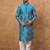 Men blue silk blend geometric printed straight kurta