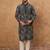 Men black silk blend geometric printed straight kurta