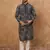 Men black silk blend geometric printed straight kurta