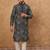 Men black silk blend geometric printed straight kurta