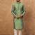Men green silk blend geometric printed straight kurta