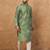Men green silk blend geometric printed straight kurta