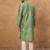 Men green silk blend geometric printed straight kurta