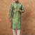 Men green silk blend geometric printed straight kurta