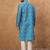 Men blue silk blend geometric printed straight kurta