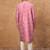 Men pink silk blend geometric printed straight kurta