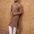 Men brown viscose rayon solid embroidered straight kurta