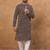 Men brown viscose rayon solid embroidered straight kurta