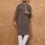 Men brown viscose rayon solid embroidered straight kurta