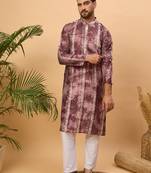 Men burgundy silk blend shibori embroidered straight kurta