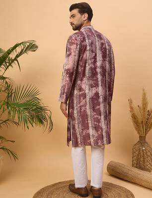 Men burgundy silk blend shibori embroidered straight kurta 4