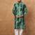 Men green silk blend shibori embroidered straight kurta