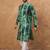 Men green silk blend shibori embroidered straight kurta