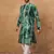 Men green silk blend shibori embroidered straight kurta