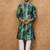 Men green silk blend shibori embroidered straight kurta