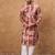 Men brown silk blend shibori embroidered straight kurta