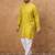 Men yellow viscose rayon ethnic motifs printed straight kurta