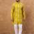 Men yellow viscose rayon ikat printed straight kurta