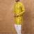 Men yellow viscose rayon ikat printed straight kurta