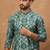 Men green cotton blend ethnic motifs printed straight kurta