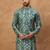 Men green cotton blend ethnic motifs printed straight kurta