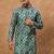 Men green cotton blend ethnic motifs printed straight kurta
