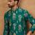 Men blue viscose rayon ikat printed straight kurta