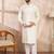 Men white silk blend geometric embroidered straight kurta