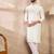 Men white silk blend geometric embroidered straight kurta