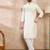 Men white silk blend geometric embroidered straight kurta