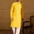 Men yellow viscose rayon solid embroidered straight kurta