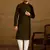 Men olive viscose rayon solid embroidered straight kurta