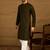 Men olive viscose rayon solid embroidered straight kurta