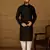 Men black viscose rayon solid embroidered straight kurta