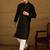 Men black viscose rayon solid embroidered straight kurta