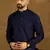 Men navy blue viscose rayon solid embroidered straight kurta