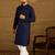 Men navy blue viscose rayon solid embroidered straight kurta