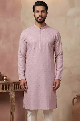 Men purple viscose rayon solid embroidered straight kurta