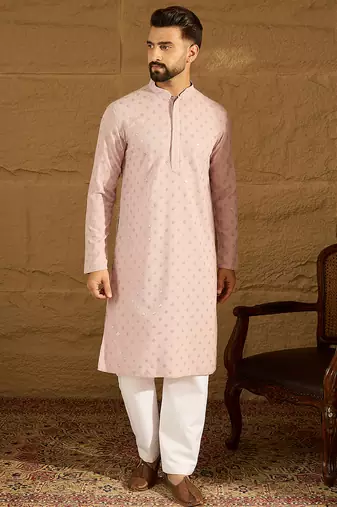 Men purple viscose rayon solid embroidered straight kurta