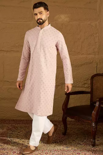 Men purple viscose rayon solid embroidered straight kurta