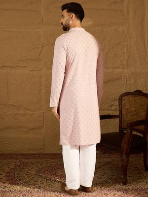 Men purple viscose rayon solid embroidered straight kurta 4