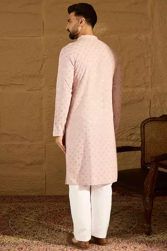 Men purple viscose rayon solid embroidered straight kurta