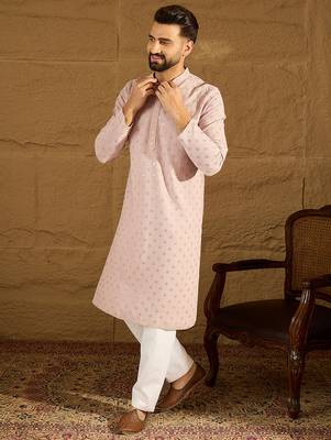 Men purple viscose rayon solid embroidered straight kurta 5