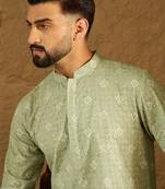 Men green viscose rayon bandhani embroidered straight kurta