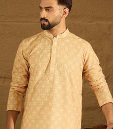 Men yellow viscose rayon bandhani embroidered straight kurta