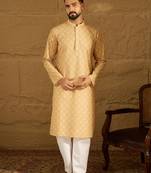 Men yellow viscose rayon bandhani embroidered straight kurta