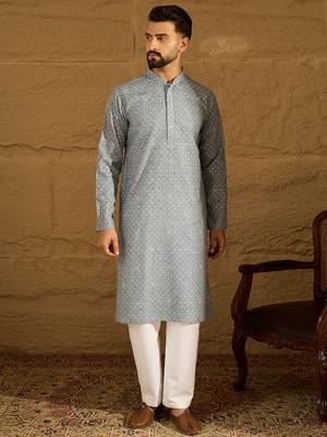 Men blue viscose rayon bandhani embroidered straight kurta 2