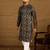 Men black viscose rayon striped printed straight kurta