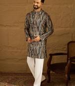 Men black viscose rayon abstract printed straight kurta