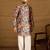 Men grey silk blend floral printed straight kurta